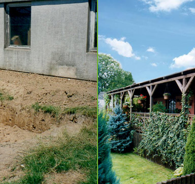 An der Garagenrückwand entsteht die Veranda